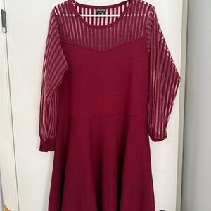 City Chic Maroon Dress with Sheer Stripes